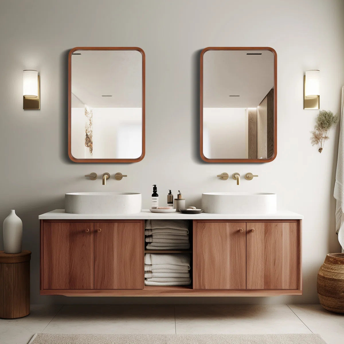 Sarwat Rectangle Wood Wall Mirror for Bathroom Bedroom
