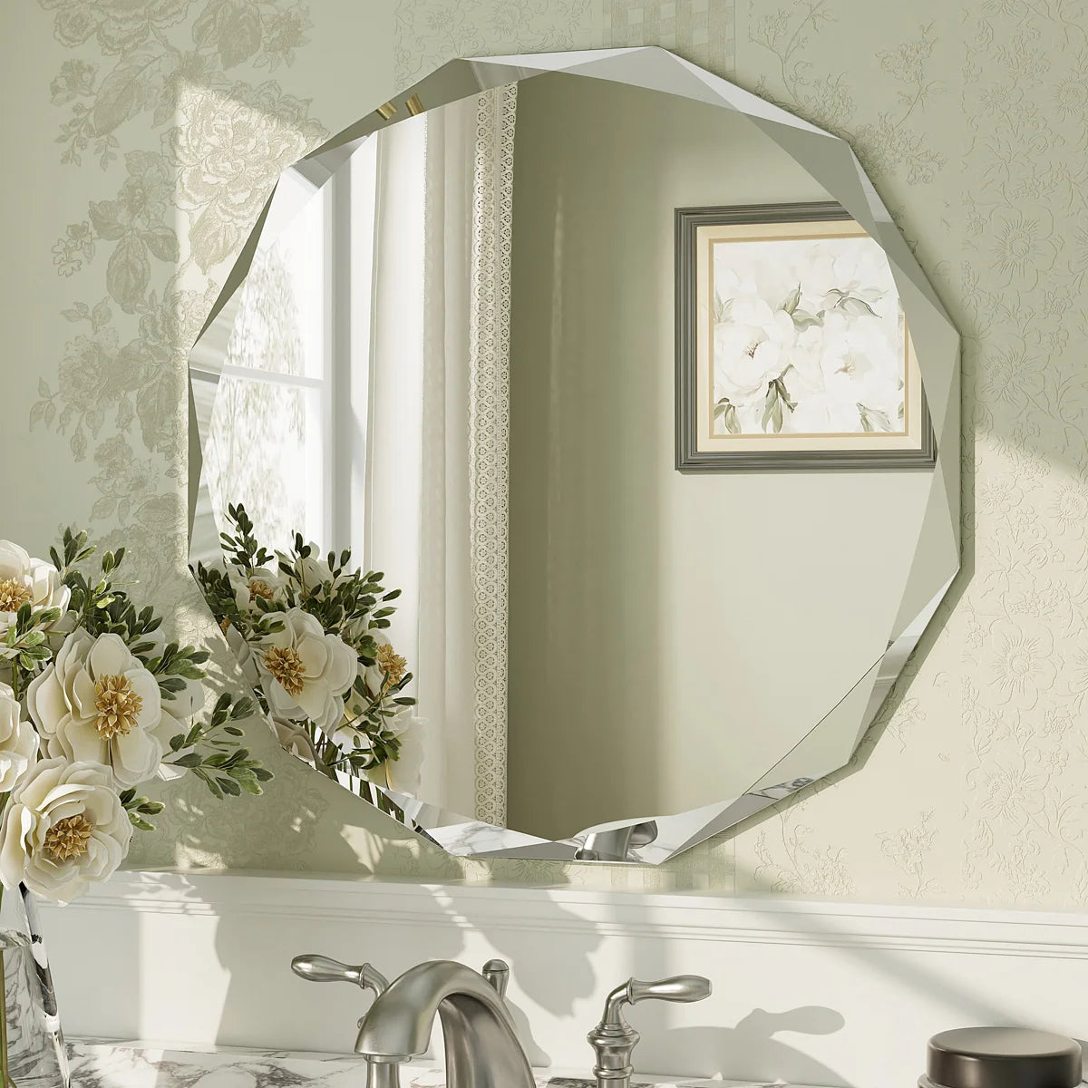 Aevar Tempered Glass and Beveled French Cleat Mounted Wall Mirror