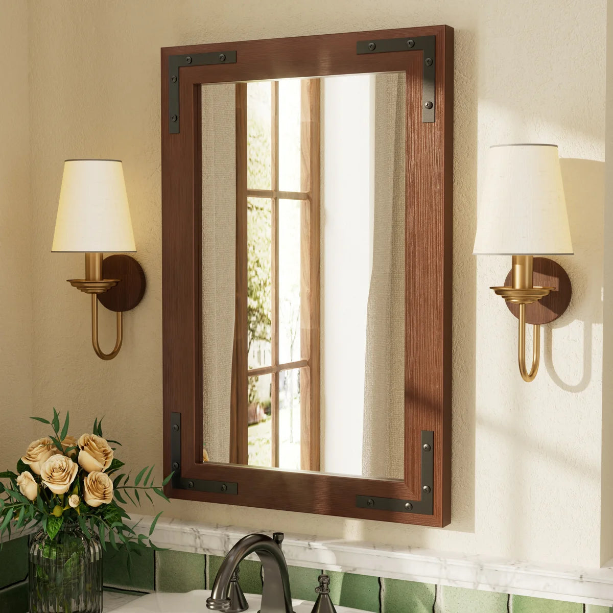 Amara Rustic Farmhouse Solid Wood Framed Tempered Glass Wall Mirror with 5-Year Warranty
