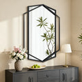 Hexagon Black Metal Framed Wall Mirror, Geometric Bathroom Vanity Mirror for Over Sink, Horizontal or Vertical Hanging Accent Mirror for Entryway, Bedroom & Living Room