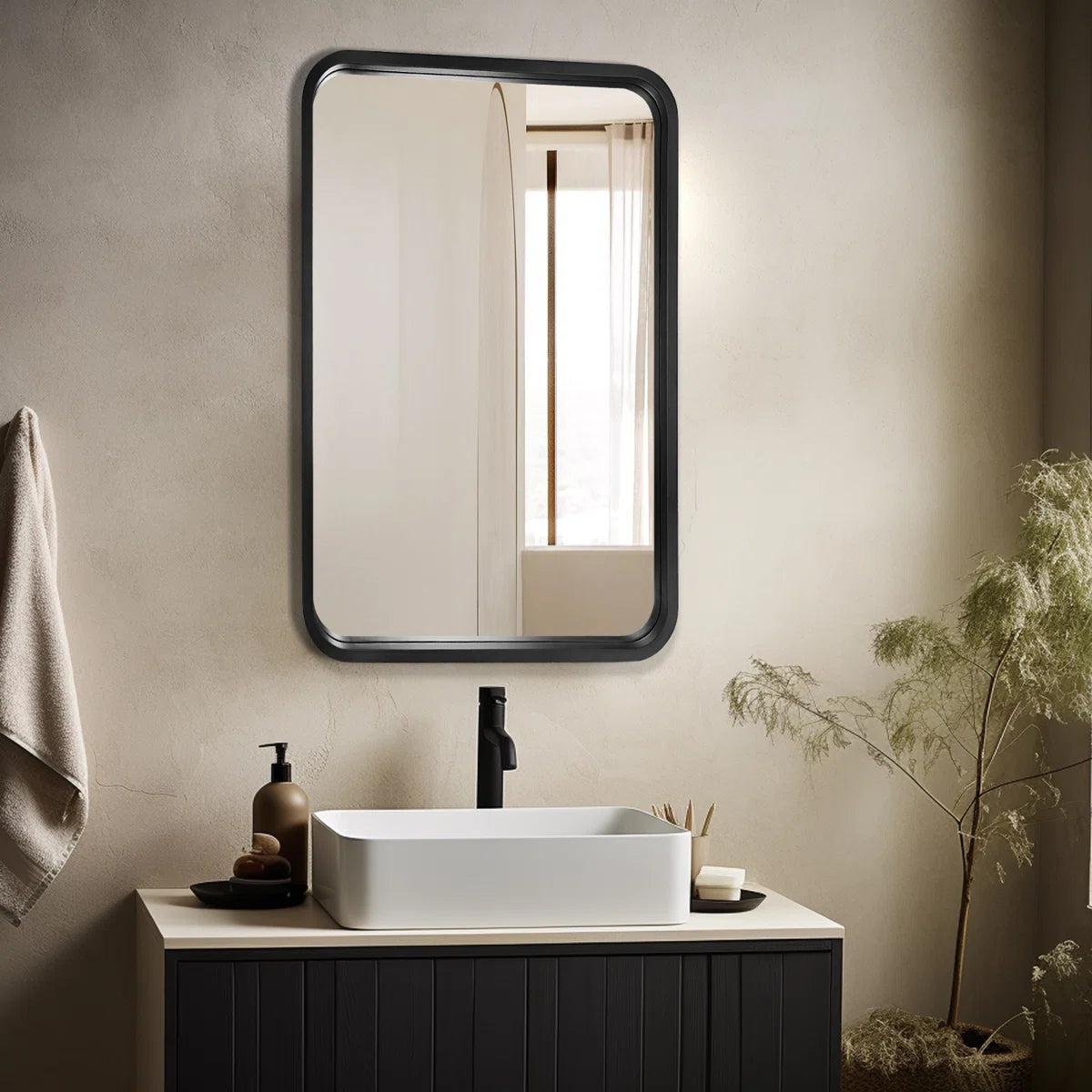 Sarwat Rectangle Wood Wall Mirror for Bathroom Bedroom