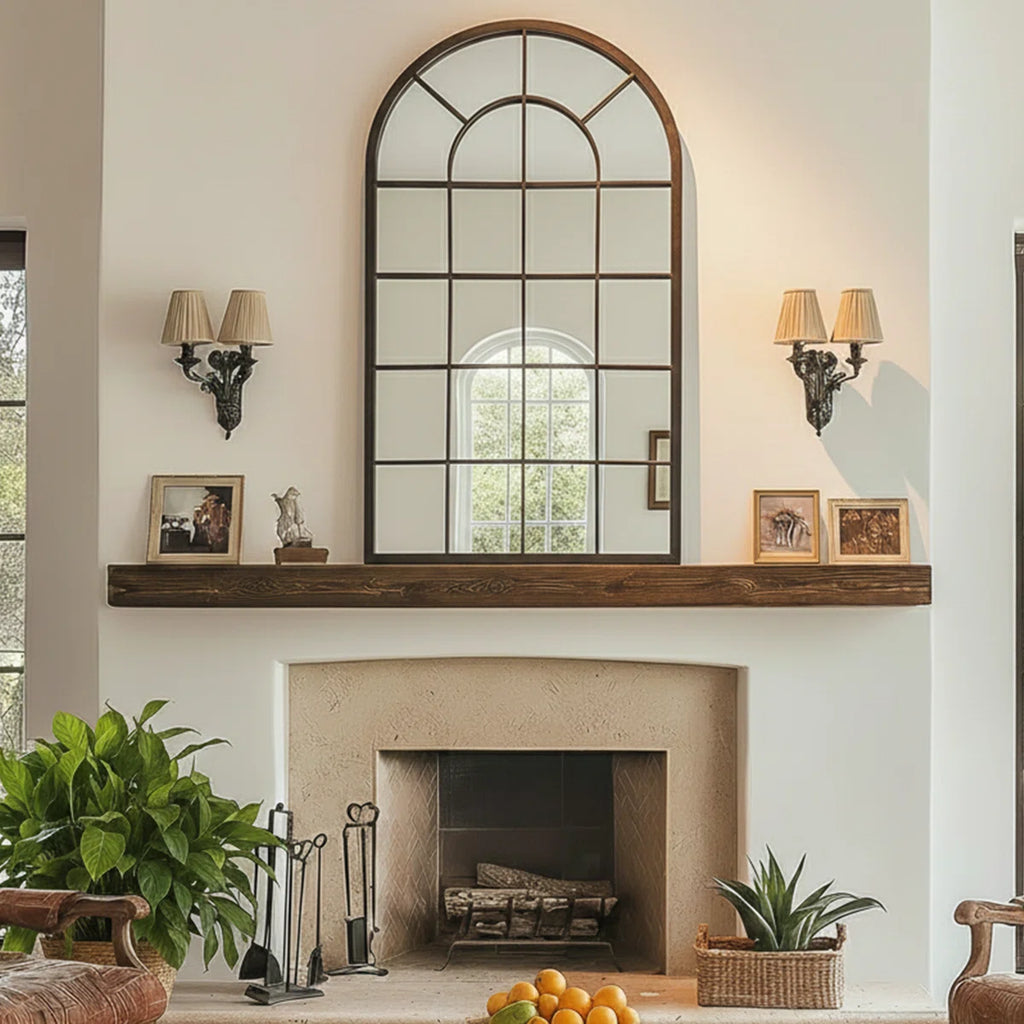 Rustic Iron Frame Windowpane Wall Mirror 43"L x 25"W