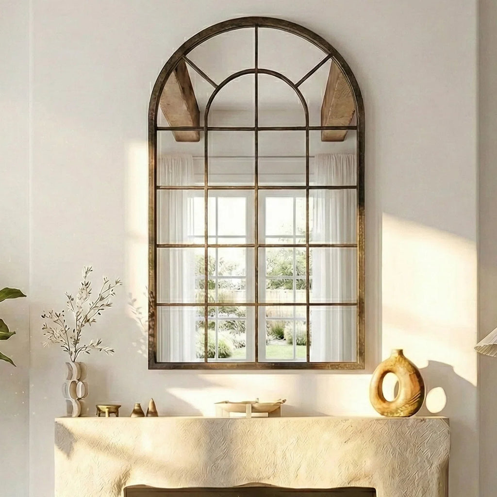 Rustic Iron Frame Windowpane Wall Mirror 43"L x 25"W