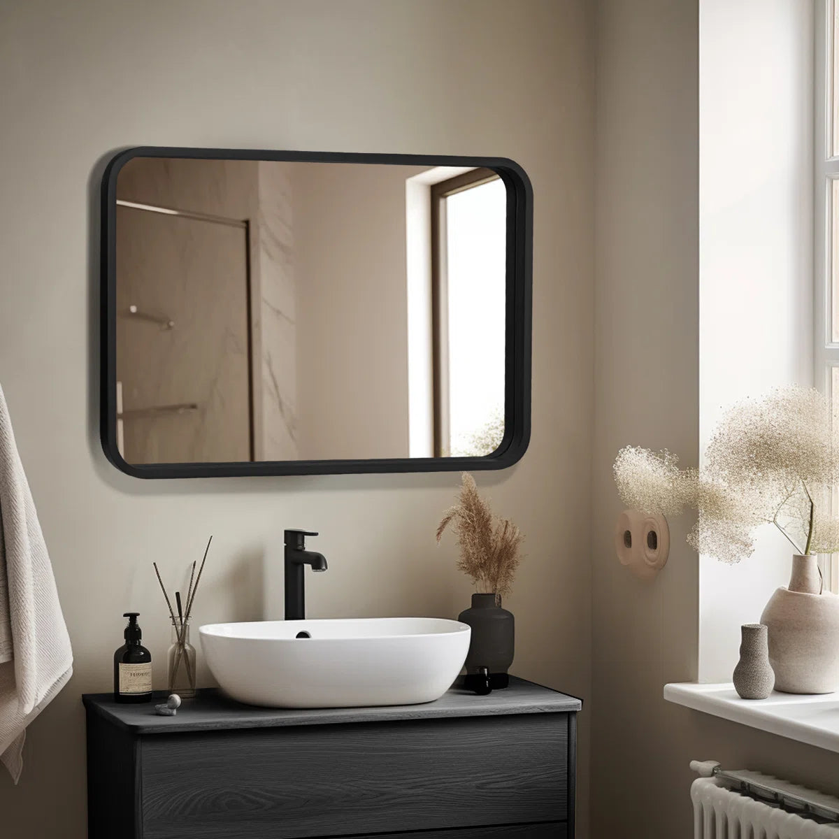 Sarwat Rectangle Wood Wall Mirror for Bathroom Bedroom
