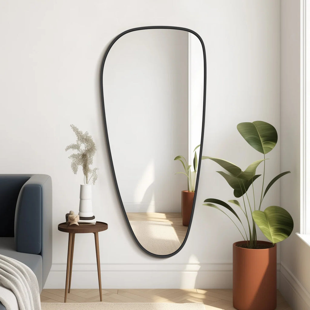 Modern Asymmetrical Aluminum Framed Mirror for Bedroom, Living Room