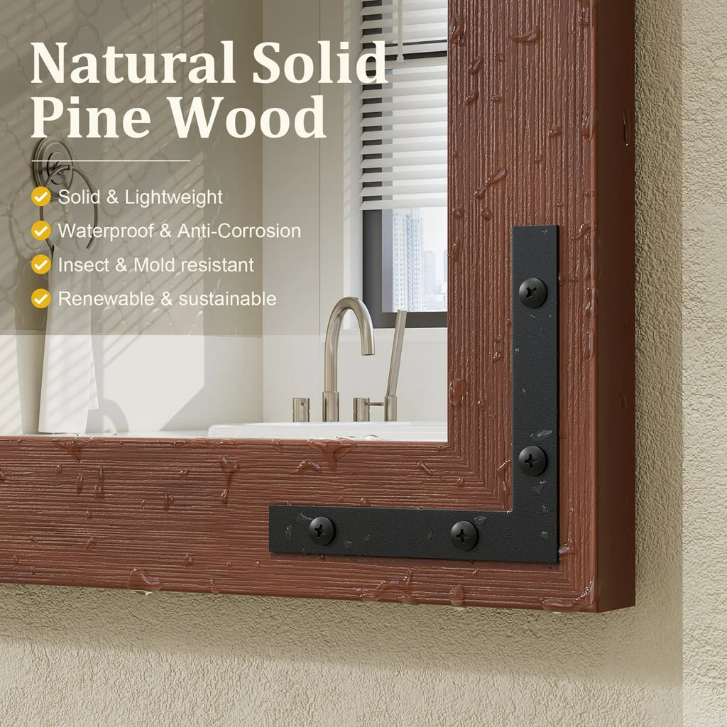 Amara Rustic Farmhouse Solid Wood Framed Tempered Glass Wall Mirror with 5-Year Warranty