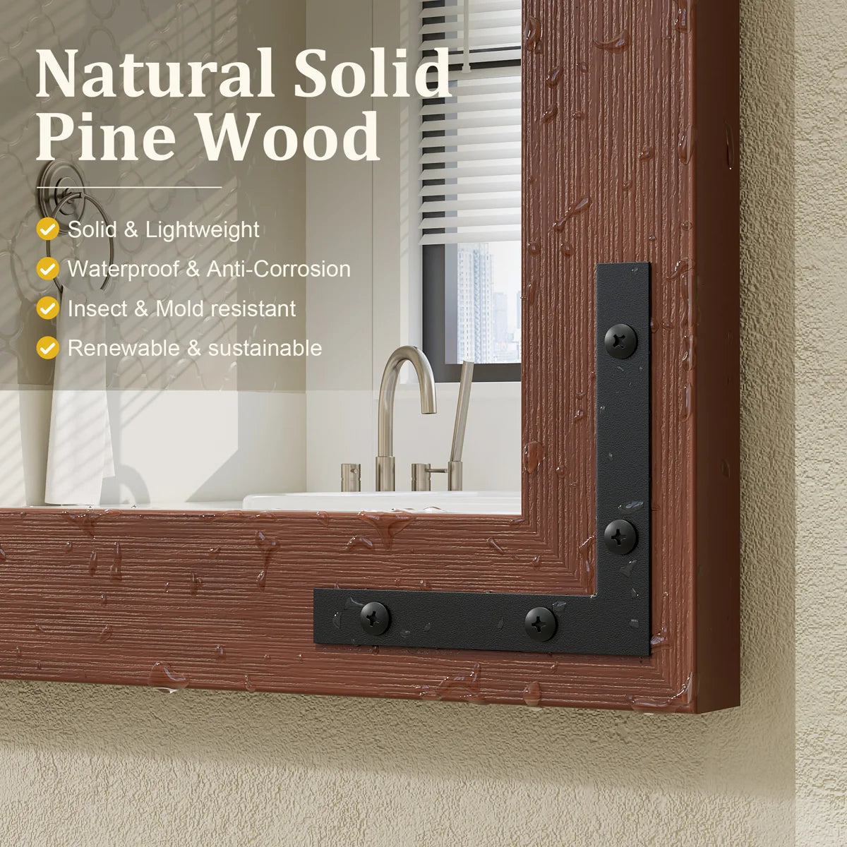 Amara Rustic Farmhouse Solid Wood Framed Tempered Glass Wall Mirror with 5-Year Warranty