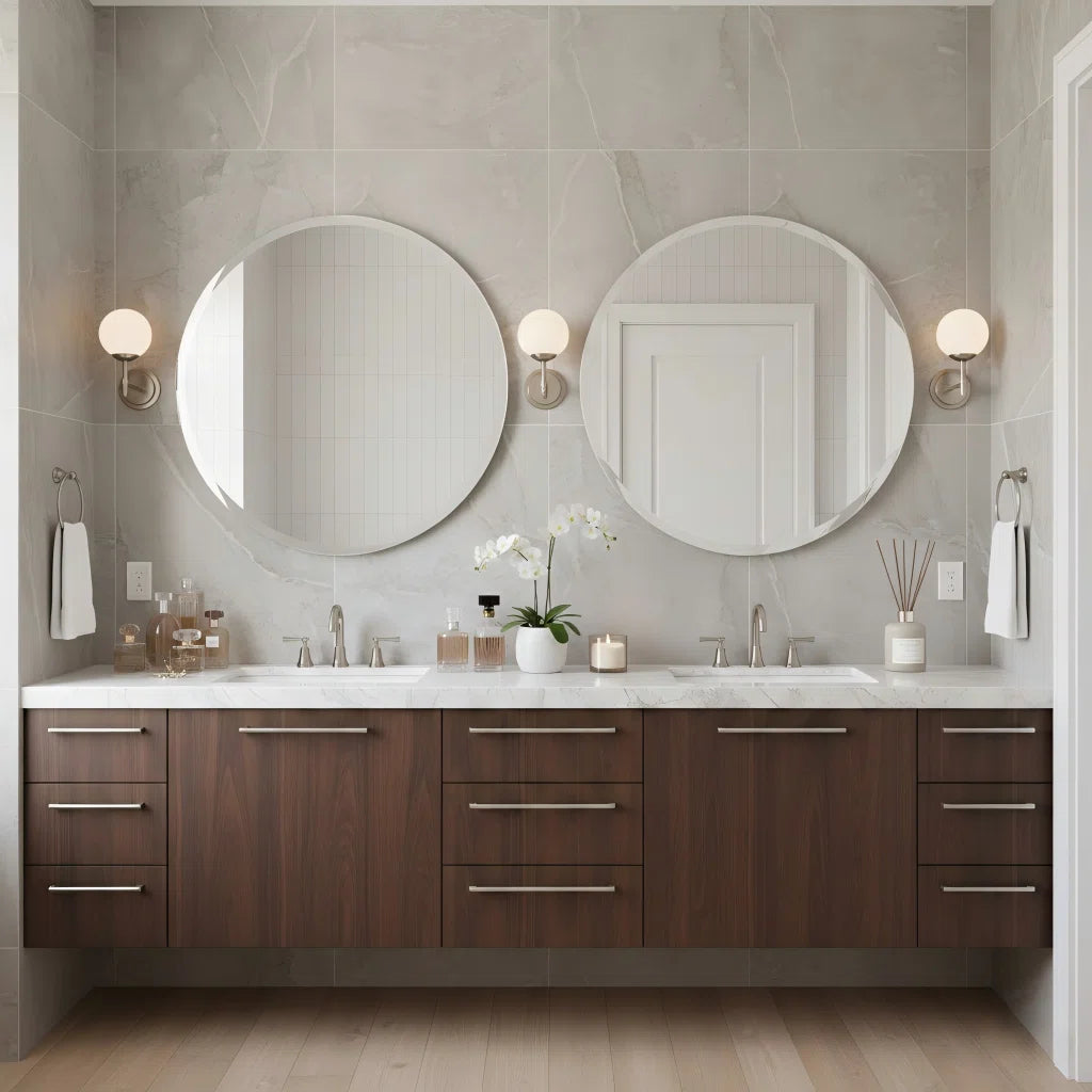 Modern Frameless Round Bathroom Mirror 30 Inch, Beveled Edge Circle Vanity Mirror for Wall Decor, Elegant Bathroom, Living Room & Entryway