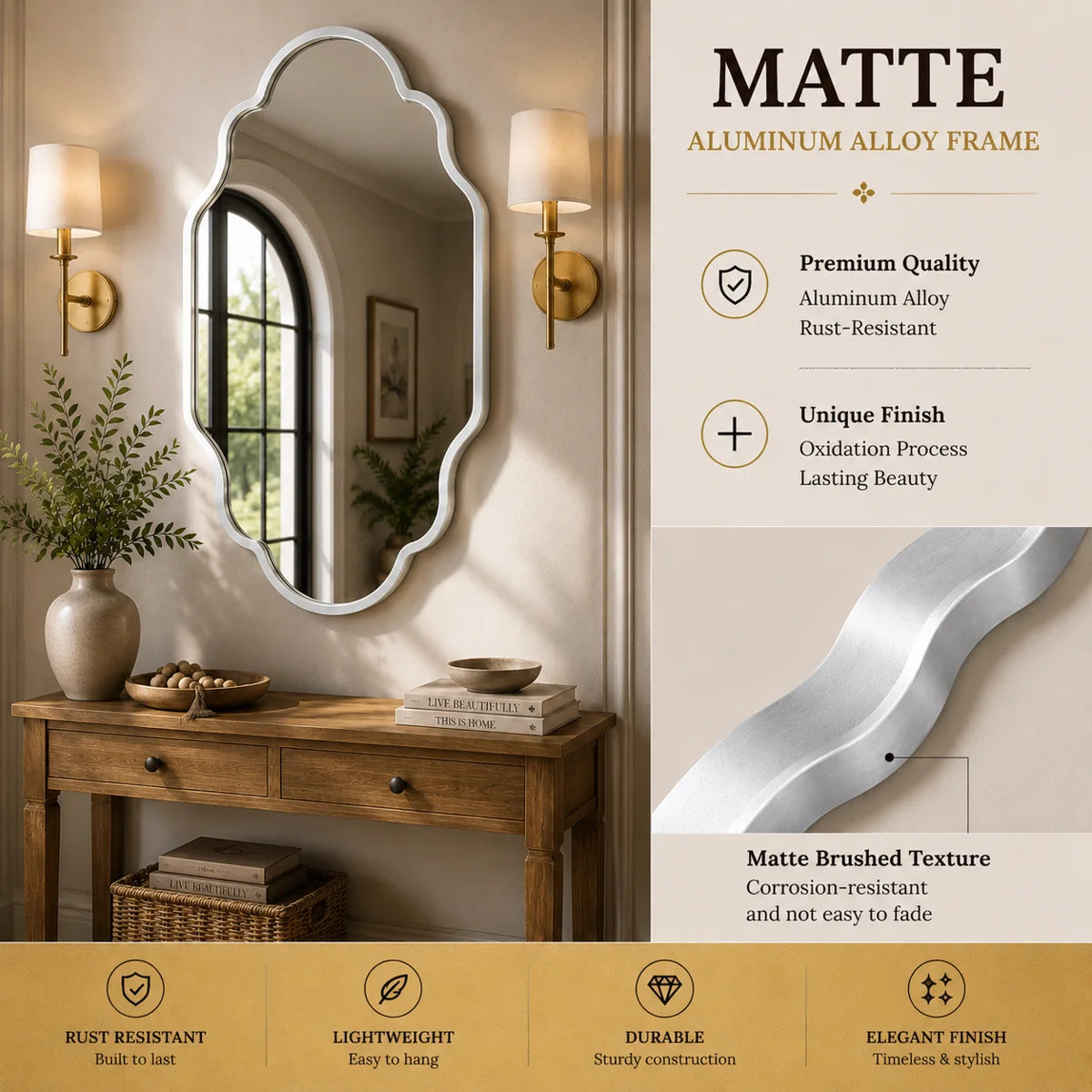 26" x 46" Silver Oval Bathroom Vanity Mirror, Aluminum Frame, 4mm HD Shatterproof Glass, Wall Mounted Vertical & Horizontal