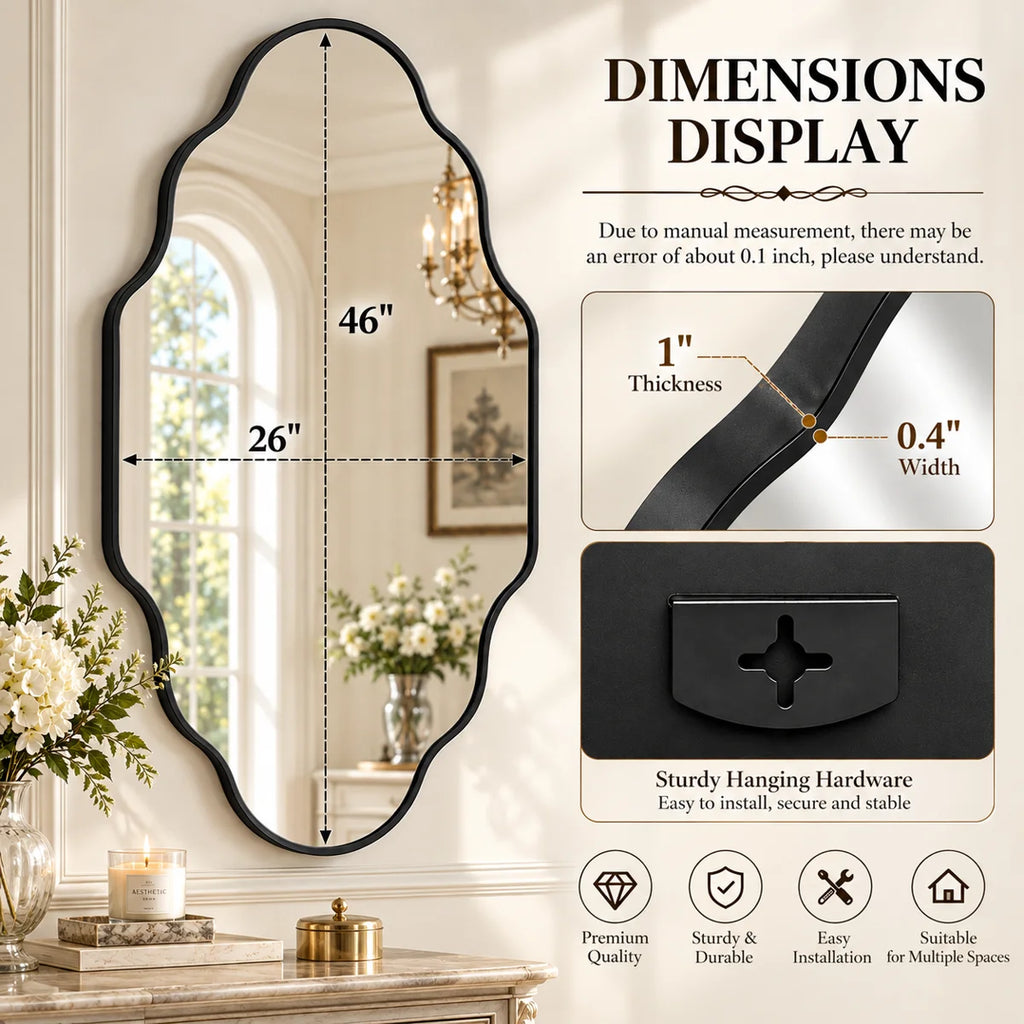 Oval Wall Mirror with Aluminum Frame, HD Tempered Glass, Mosaic Accent, Vertical/Horizontal Hanging, Shatter-Resistant for Bathroom Vanity, Living Room & Entryway