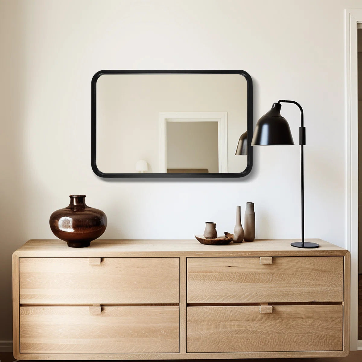 Sarwat Rectangle Wood Wall Mirror for Bathroom Bedroom