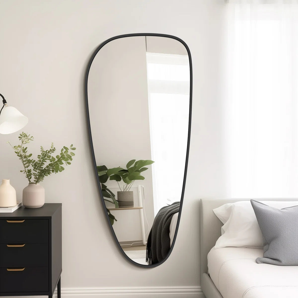 Modern Asymmetrical Aluminum Framed Mirror for Bedroom, Living Room