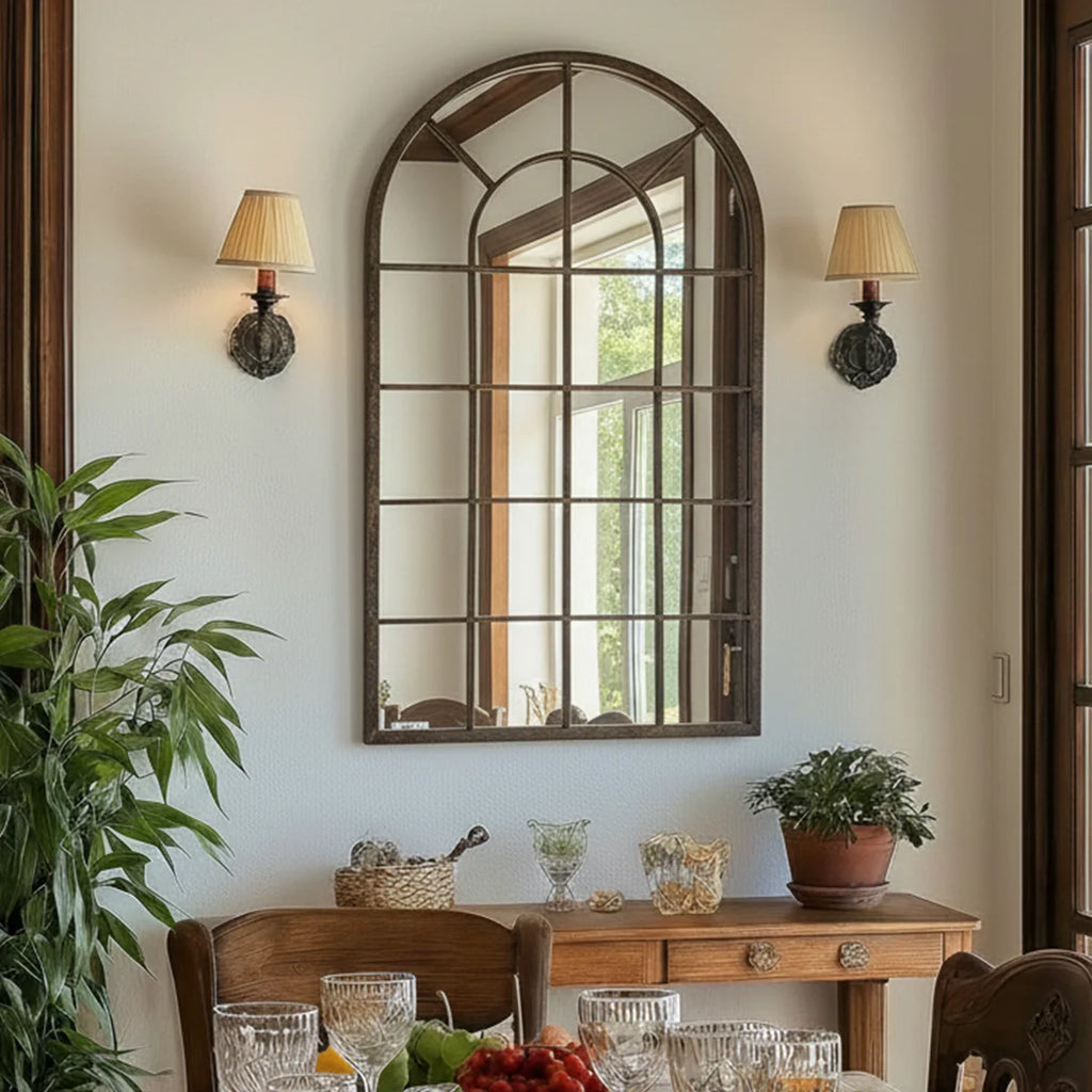 Rustic Iron Frame Windowpane Wall Mirror 43"L x 25"W