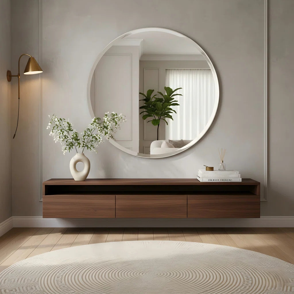 Modern Frameless Round Bathroom Mirror 30 Inch, Beveled Edge Circle Vanity Mirror for Wall Decor, Elegant Bathroom, Living Room & Entryway