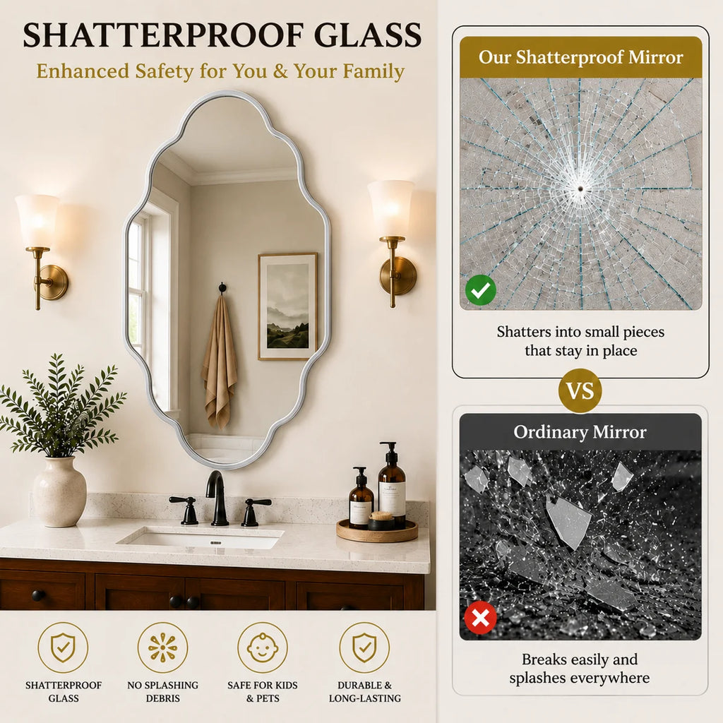 26" x 46" Silver Oval Bathroom Vanity Mirror, Aluminum Frame, 4mm HD Shatterproof Glass, Wall Mounted Vertical & Horizontal