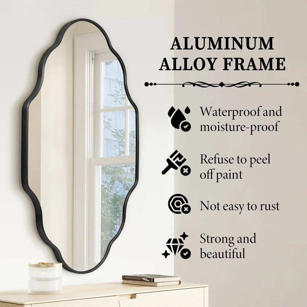 Oval Wall Mirror with Aluminum Frame, HD Tempered Glass, Mosaic Accent, Vertical/Horizontal Hanging, Shatter-Resistant for Bathroom Vanity, Living Room & Entryway