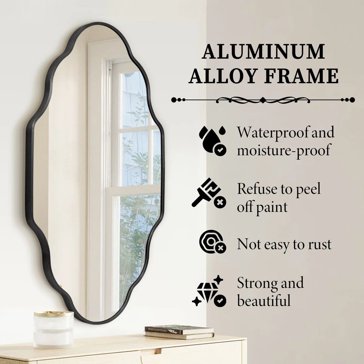 Oval Wall Mirror with Aluminum Frame, HD Tempered Glass, Mosaic Accent, Vertical/Horizontal Hanging, Shatter-Resistant for Bathroom Vanity, Living Room & Entryway