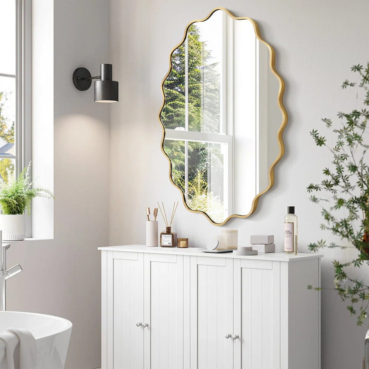 Modern Decorative Wall Mirror, Distortion-Free Glass, Rust-Resistant Frame, Easy Installation, Elegant Accent Mirror for Bathroom, Bedroom, Living Room & Entryway Home Décor