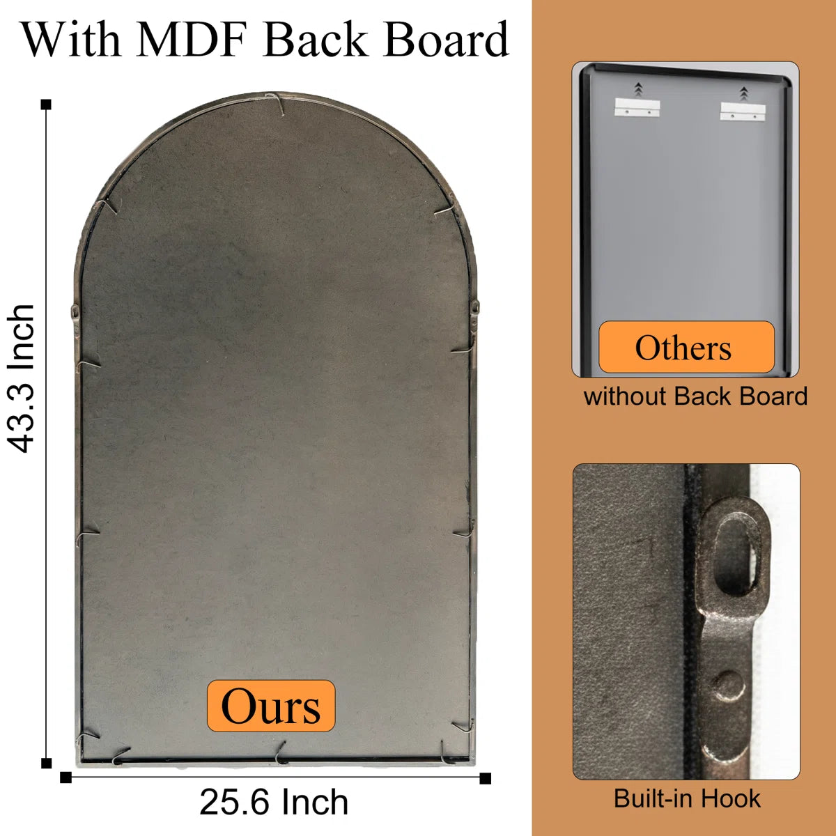 Rustic Iron Frame Windowpane Wall Mirror 43"L x 25"W
