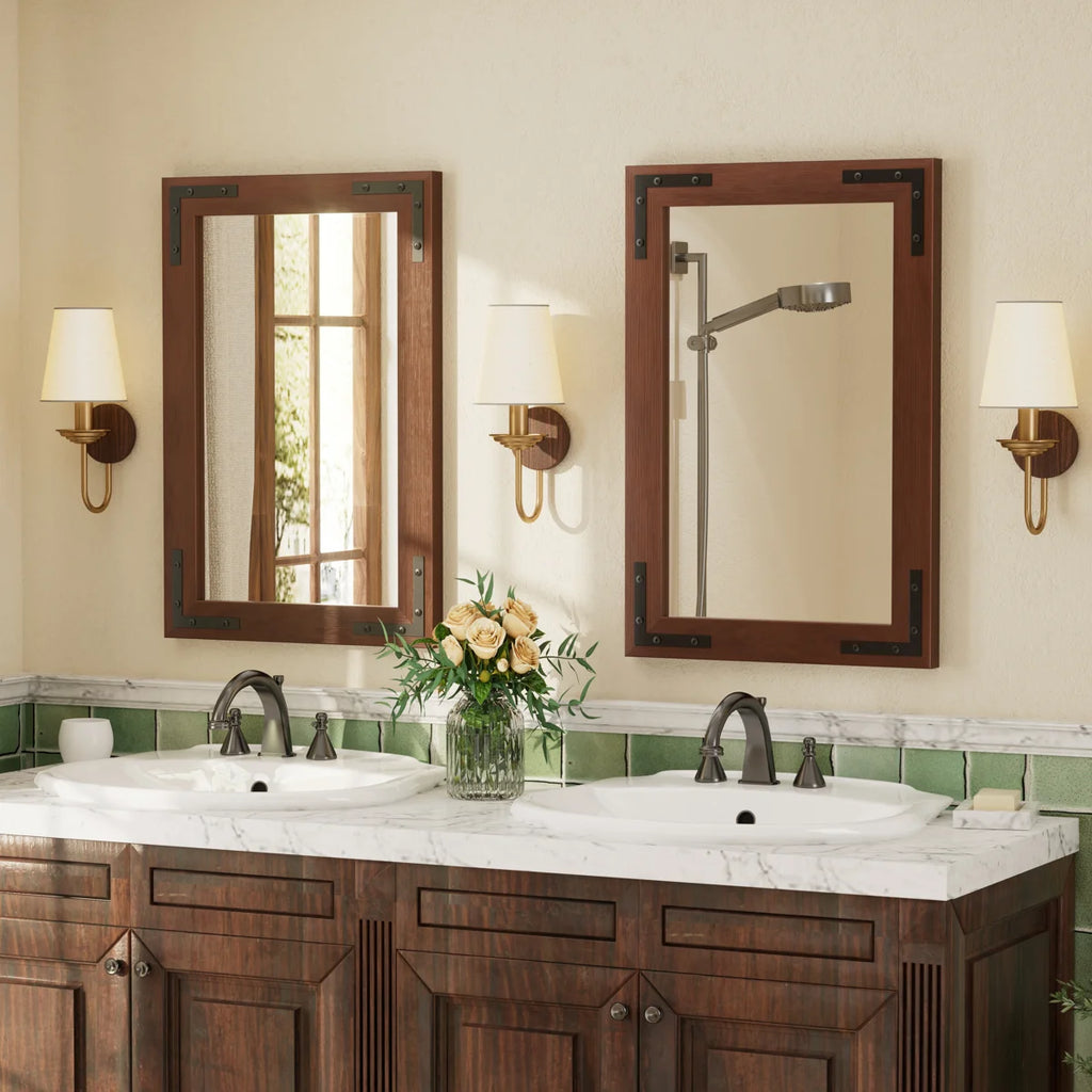 Amara Rustic Farmhouse Solid Wood Framed Tempered Glass Wall Mirror with 5-Year Warranty