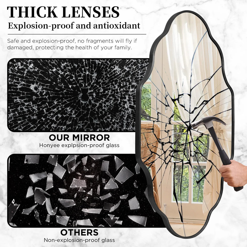 Oval Wall Mirror with Aluminum Frame, HD Tempered Glass, Mosaic Accent, Vertical/Horizontal Hanging, Shatter-Resistant for Bathroom Vanity, Living Room & Entryway