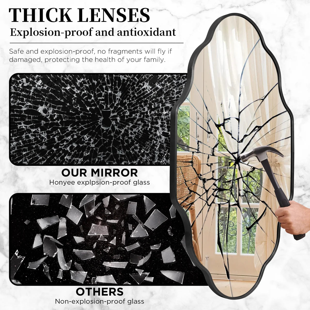 Oval Wall Mirror with Aluminum Frame, HD Tempered Glass, Mosaic Accent, Vertical/Horizontal Hanging, Shatter-Resistant for Bathroom Vanity, Living Room & Entryway