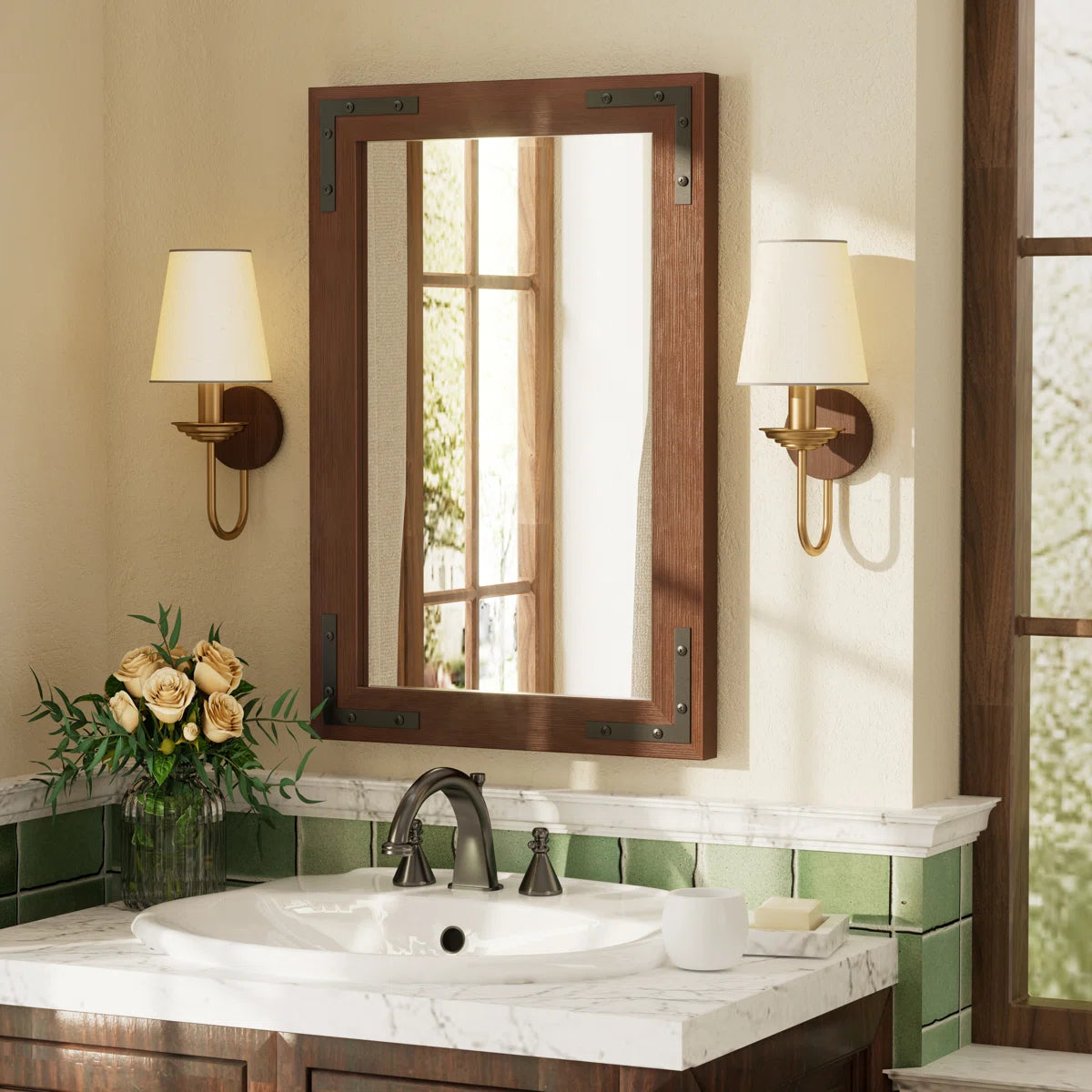 Amara Rustic Farmhouse Solid Wood Framed Tempered Glass Wall Mirror with 5-Year Warranty