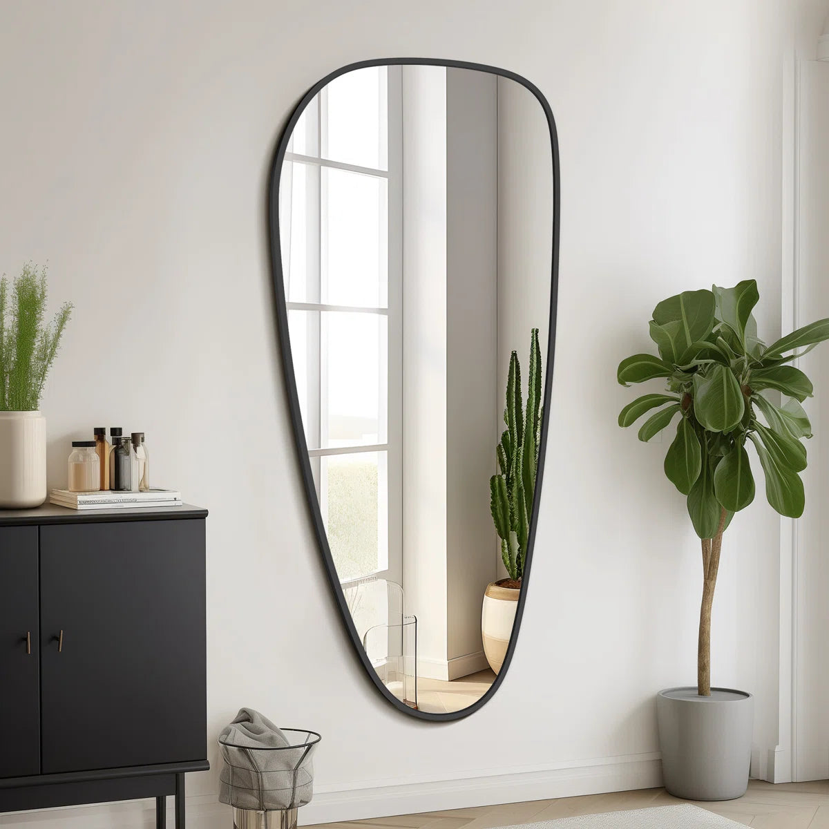 Modern Asymmetrical Aluminum Framed Mirror for Bedroom, Living Room