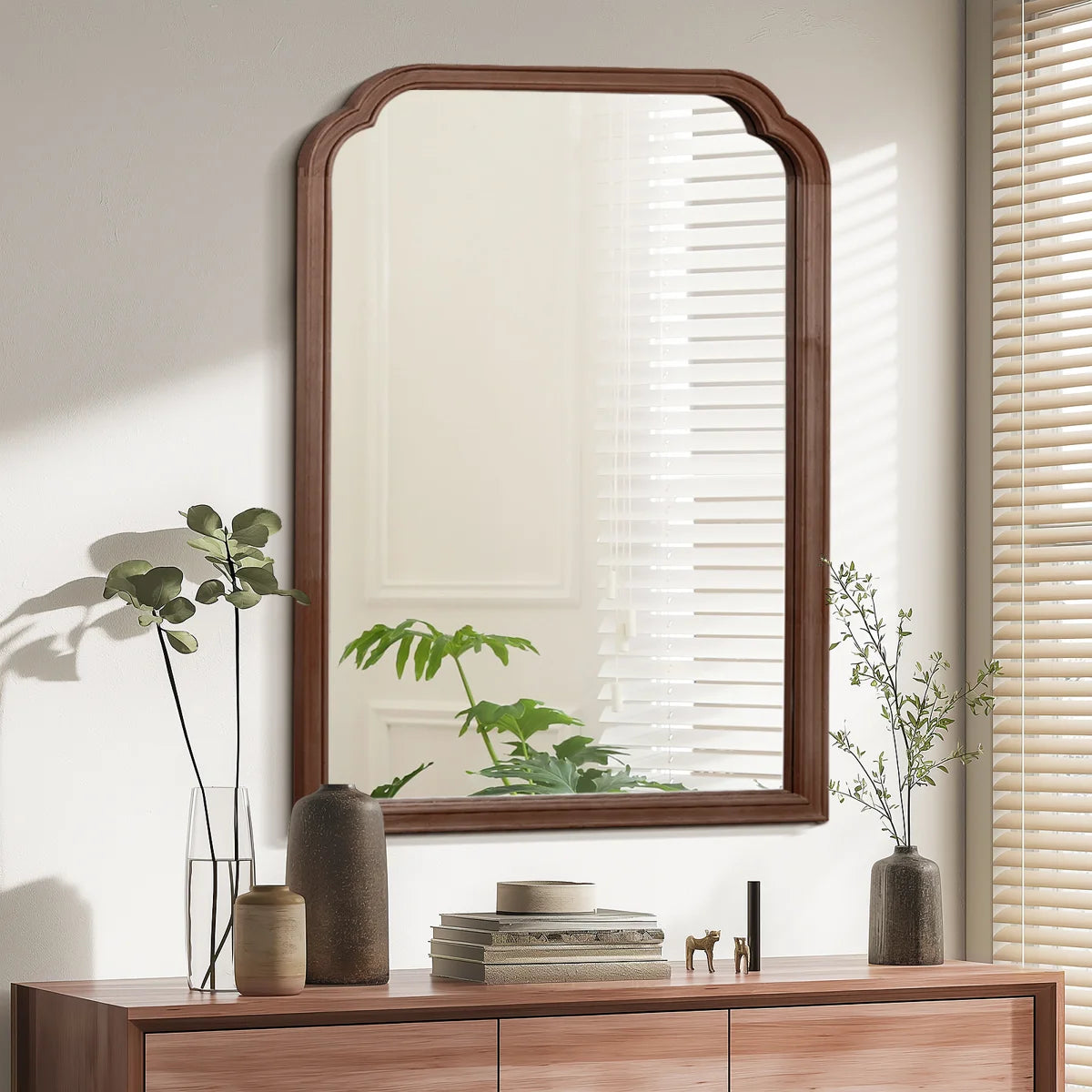 Ancalin Solid Wood Arched Wall Mirror