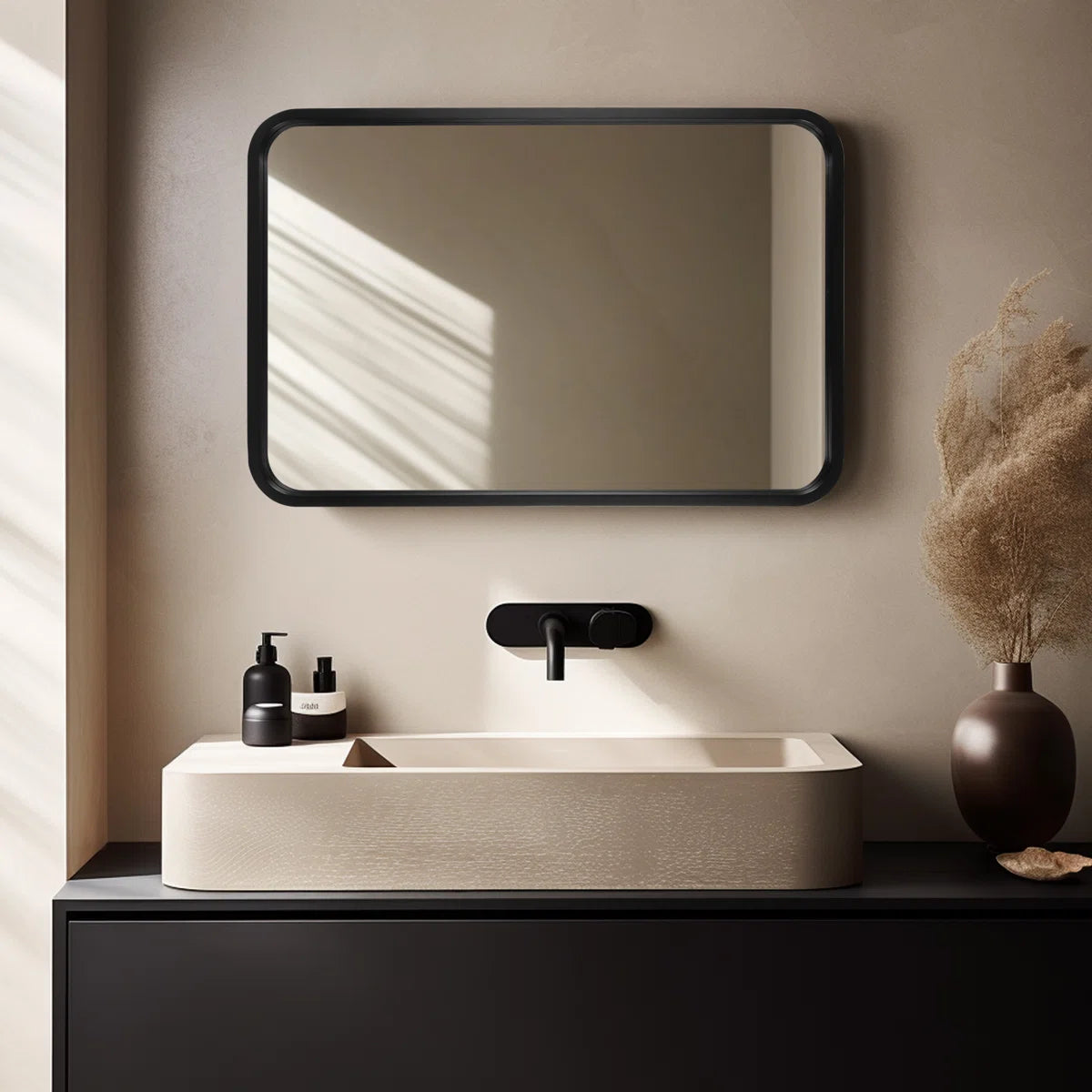Sarwat Rectangle Wood Wall Mirror for Bathroom Bedroom