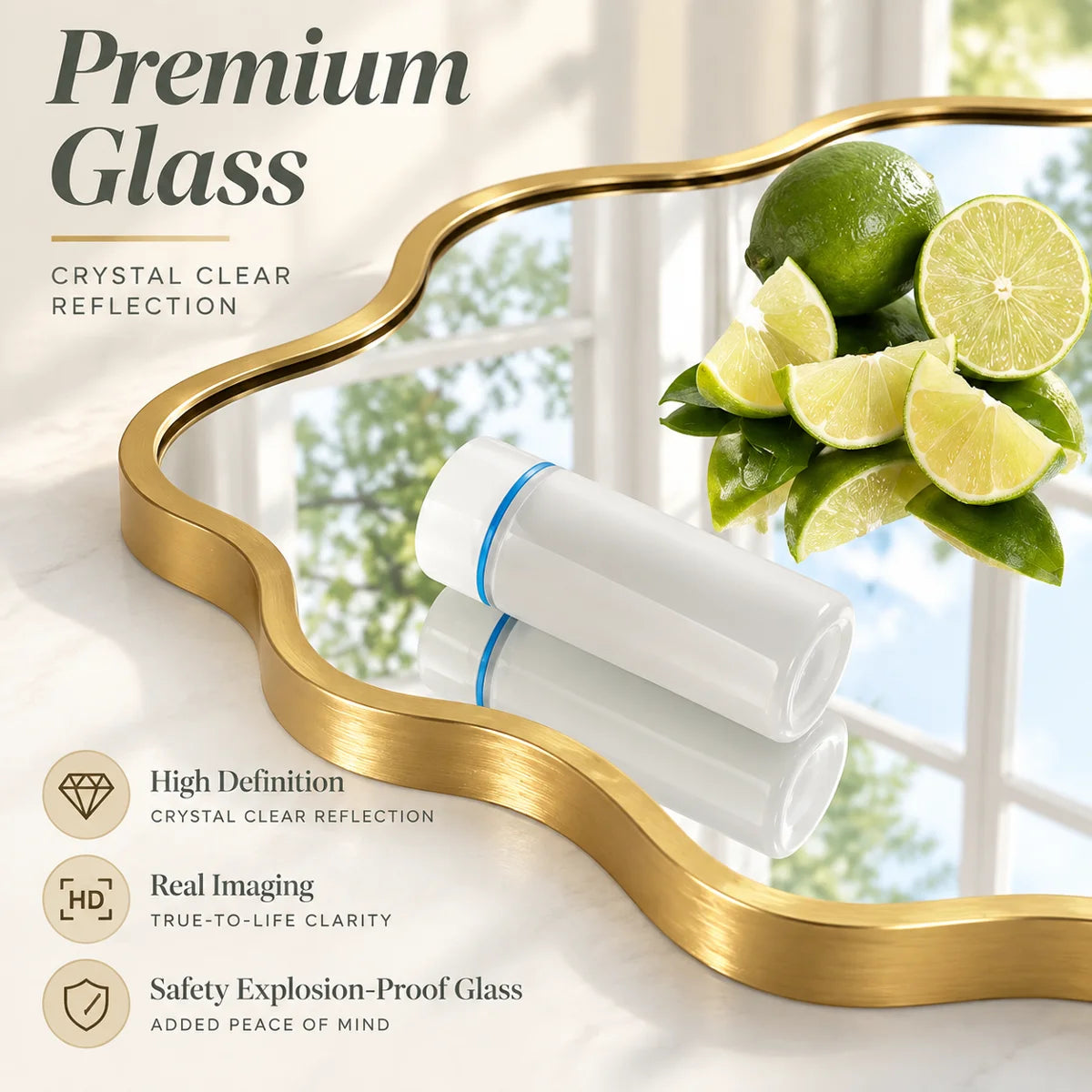 Modern Decorative Wall Mirror, Distortion-Free Glass, Rust-Resistant Frame, Easy Installation, Elegant Accent Mirror for Bathroom, Bedroom, Living Room & Entryway Home Décor