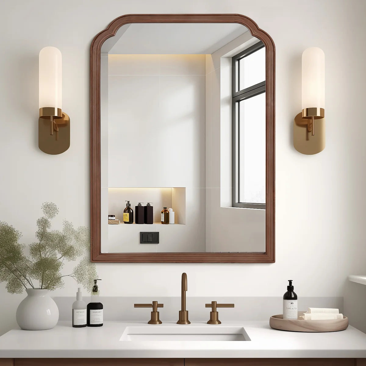 Ancalin Solid Wood Arched Wall Mirror
