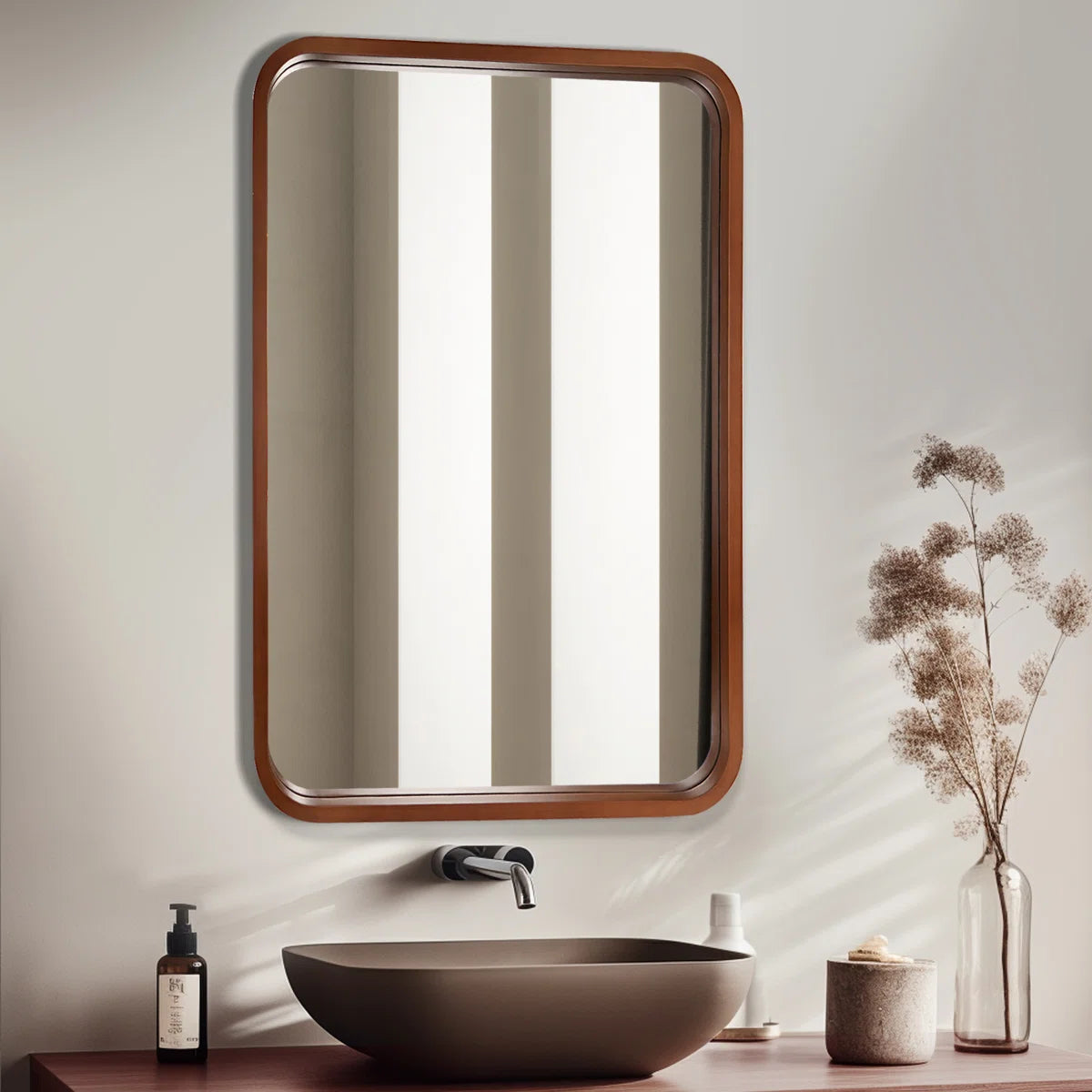 Sarwat Rectangle Wood Wall Mirror for Bathroom Bedroom