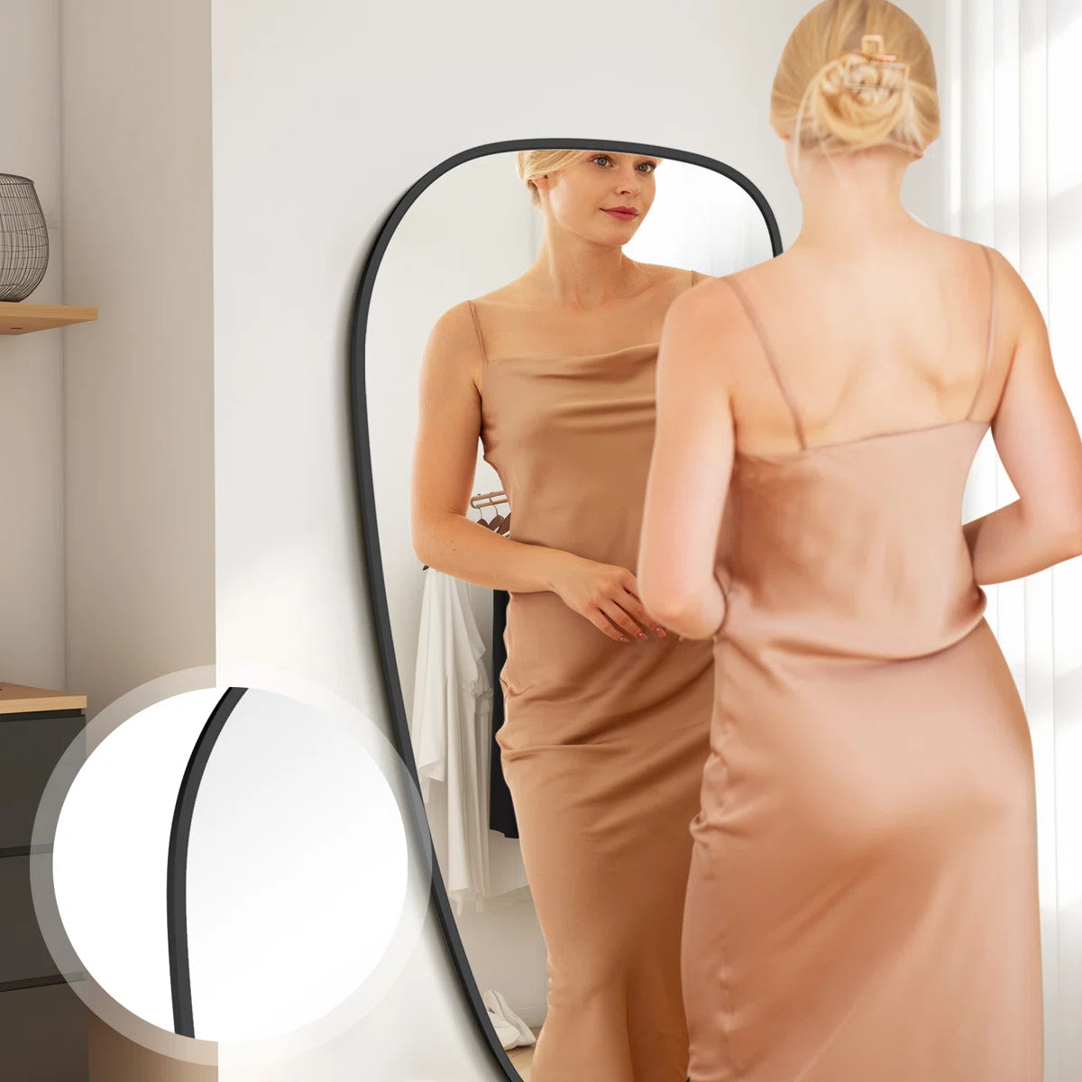 Modern Asymmetrical Aluminum Framed Mirror for Bedroom, Living Room