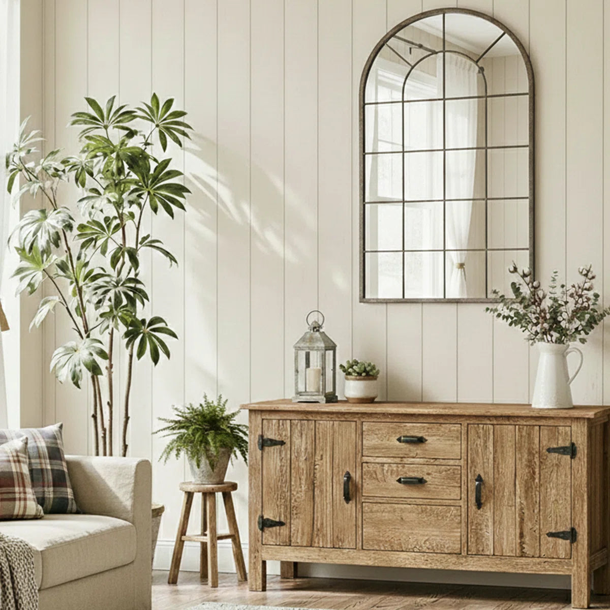 Rustic Iron Frame Windowpane Wall Mirror 43"L x 25"W