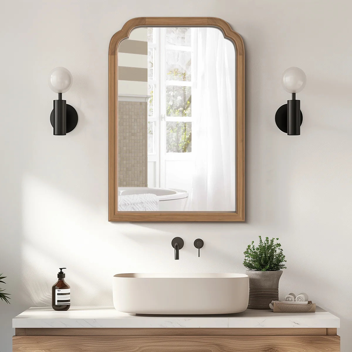 Ancalin Solid Wood Arched Wall Mirror