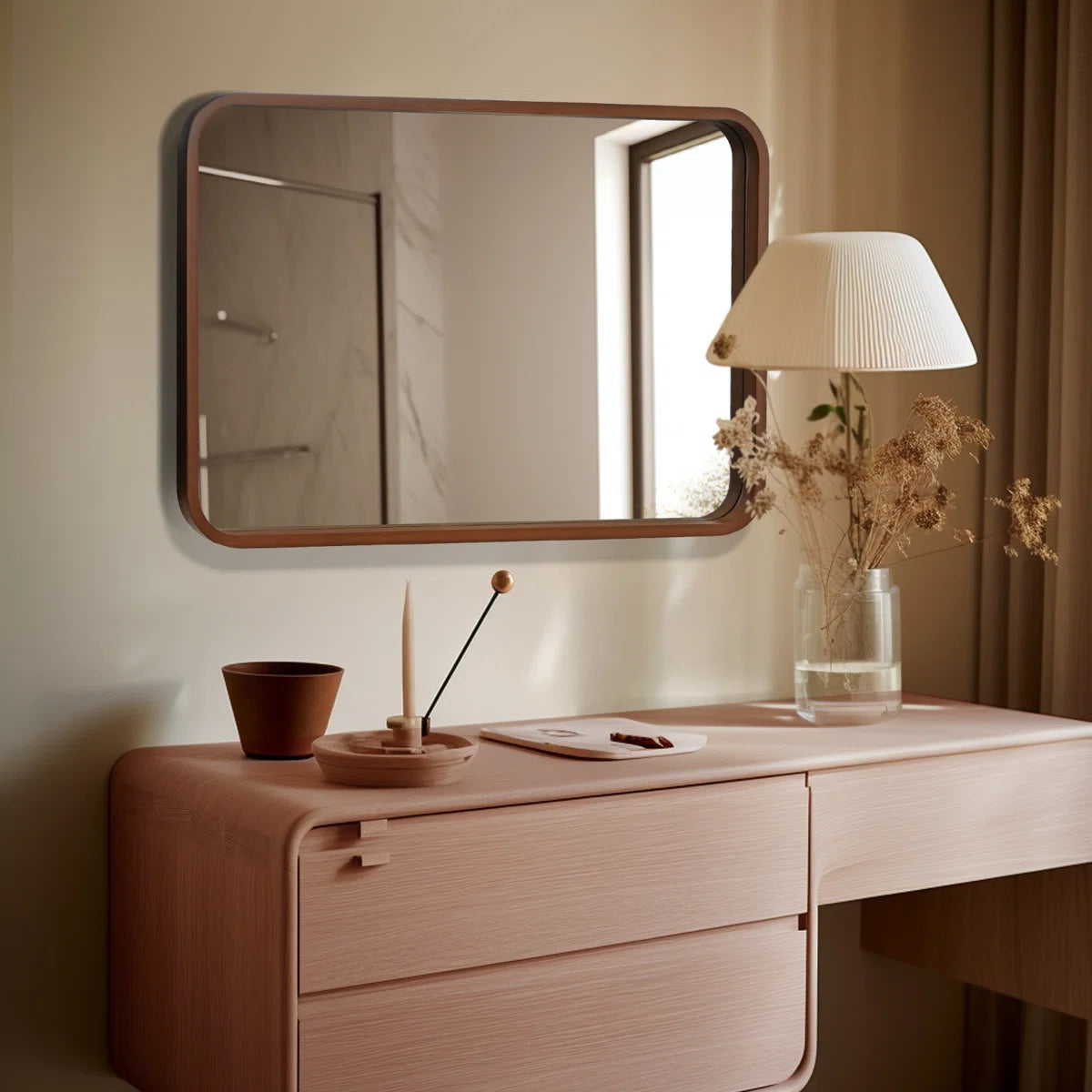 Sarwat Rectangle Wood Wall Mirror for Bathroom Bedroom