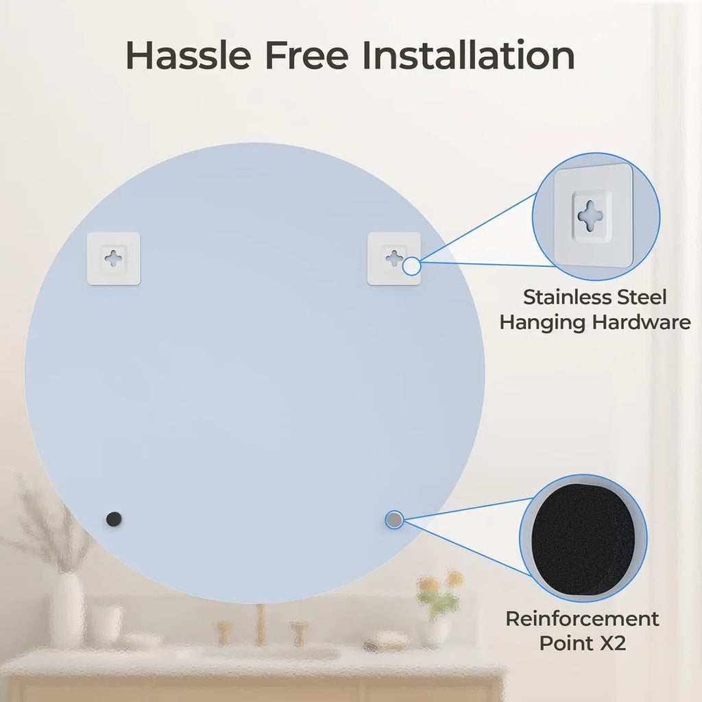 Modern Frameless Round Bathroom Mirror 30 Inch, Beveled Edge Circle Vanity Mirror for Wall Decor, Elegant Bathroom, Living Room & Entryway
