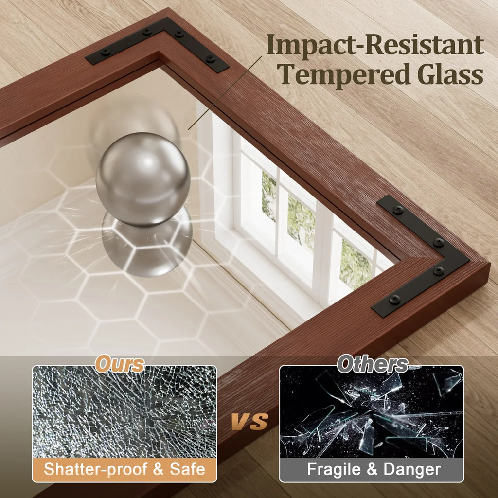 Amara Rustic Farmhouse Solid Wood Framed Tempered Glass Wall Mirror with 5-Year Warranty