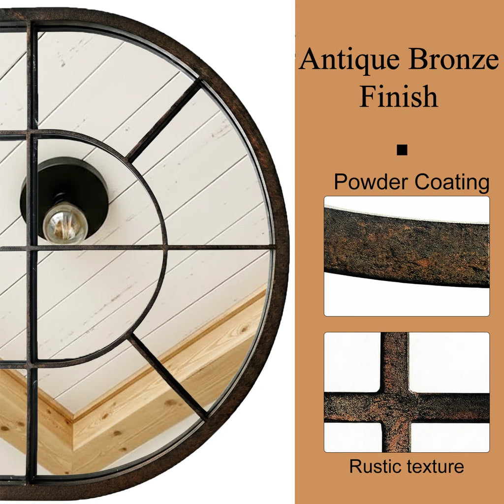 Rustic Iron Frame Windowpane Wall Mirror 43"L x 25"W