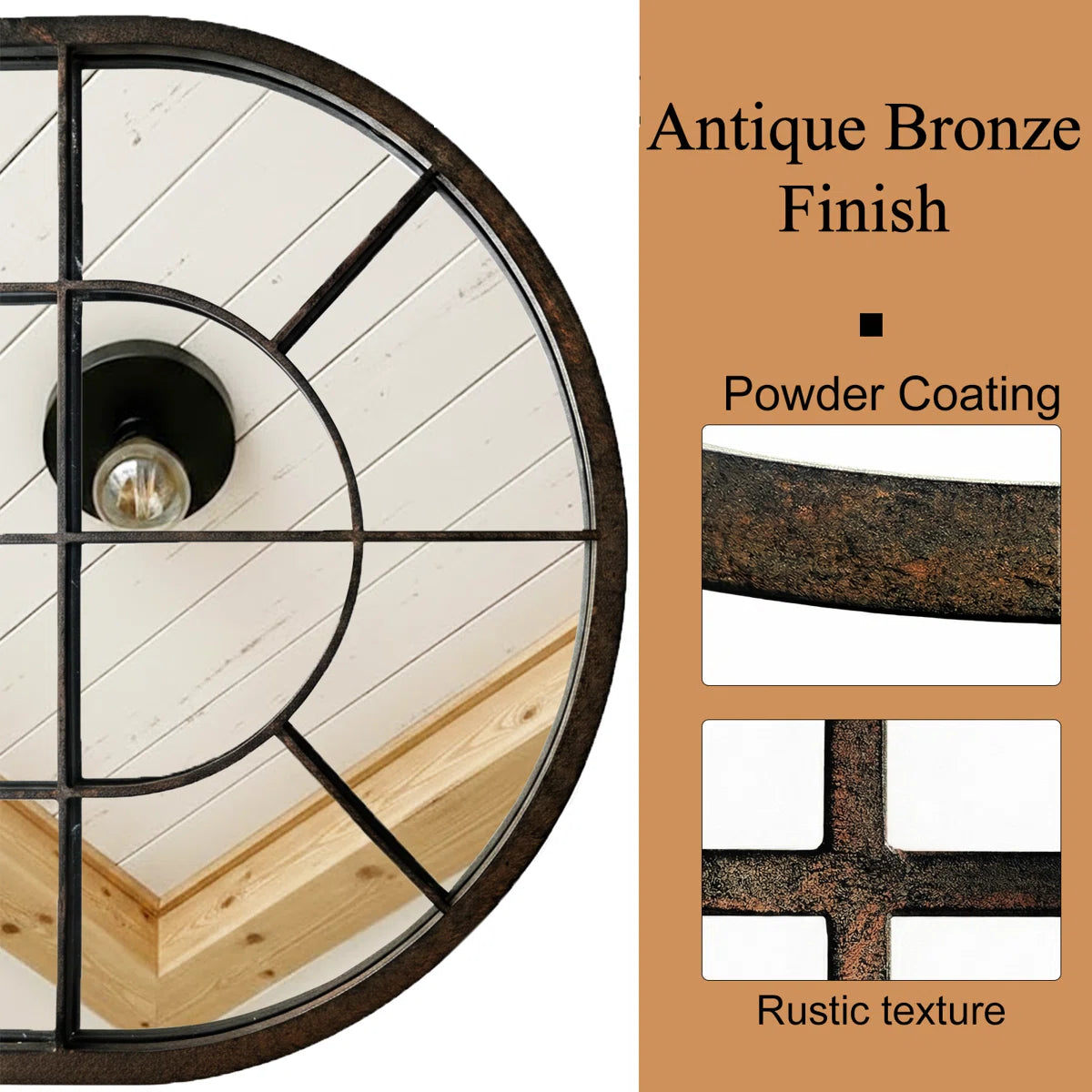 Rustic Iron Frame Windowpane Wall Mirror 43"L x 25"W
