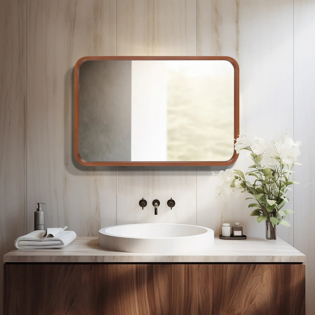 Sarwat Rectangle Wood Wall Mirror for Bathroom Bedroom