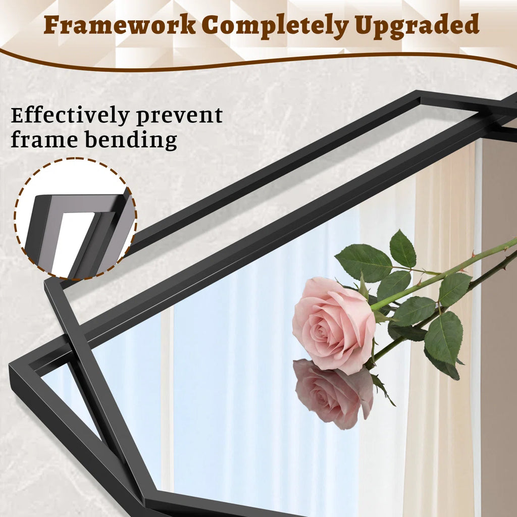 Hexagon Black Metal Framed Wall Mirror, Geometric Bathroom Vanity Mirror for Over Sink, Horizontal or Vertical Hanging Accent Mirror for Entryway, Bedroom & Living Room