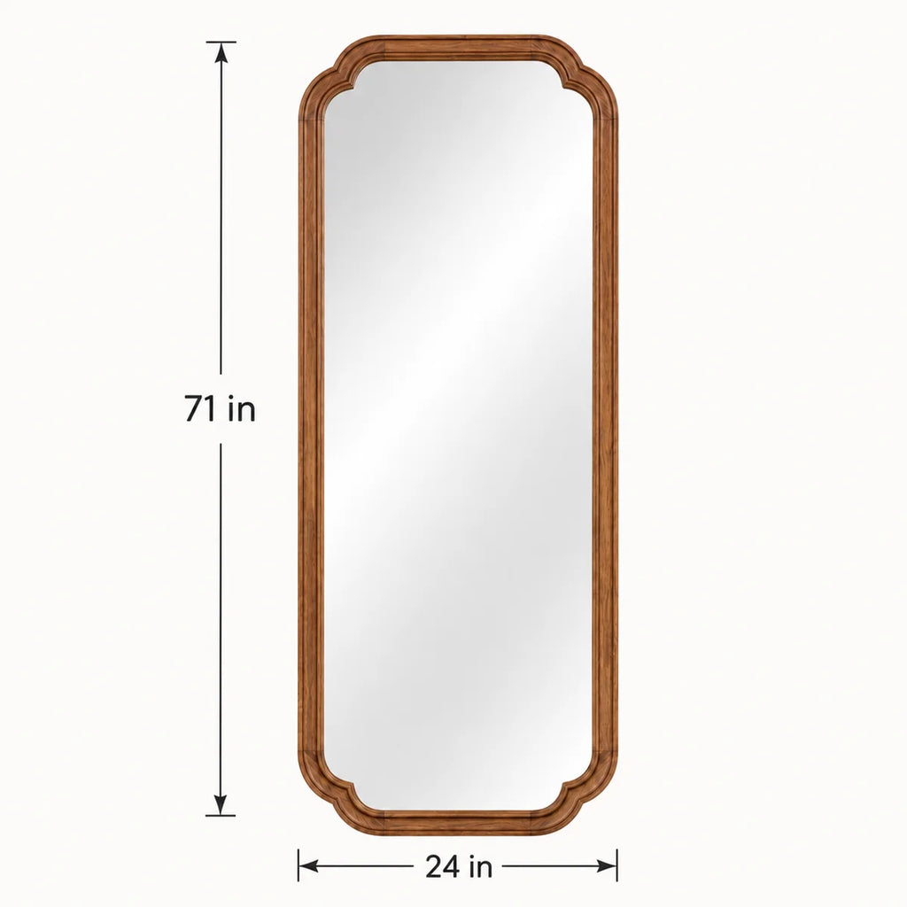 Arched Solid Pine Wood Wall Mirror with Tempered Glass – Farmhouse Bathroom Vanity Mirror