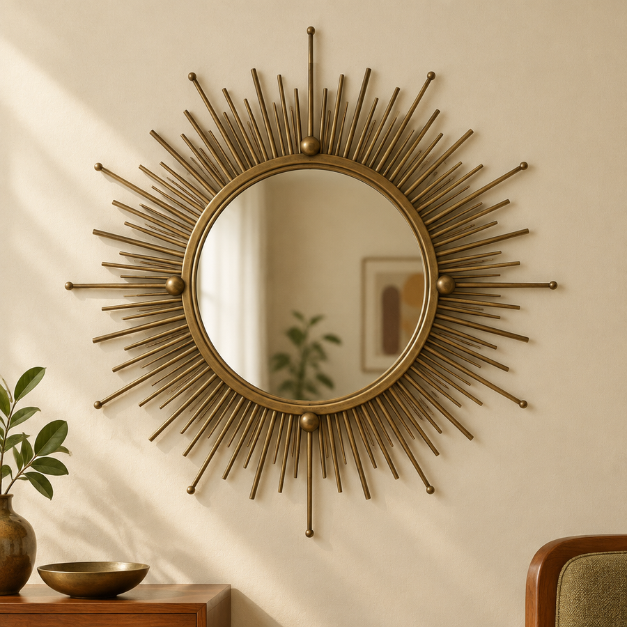 Aged brass sunburst mirror listing image