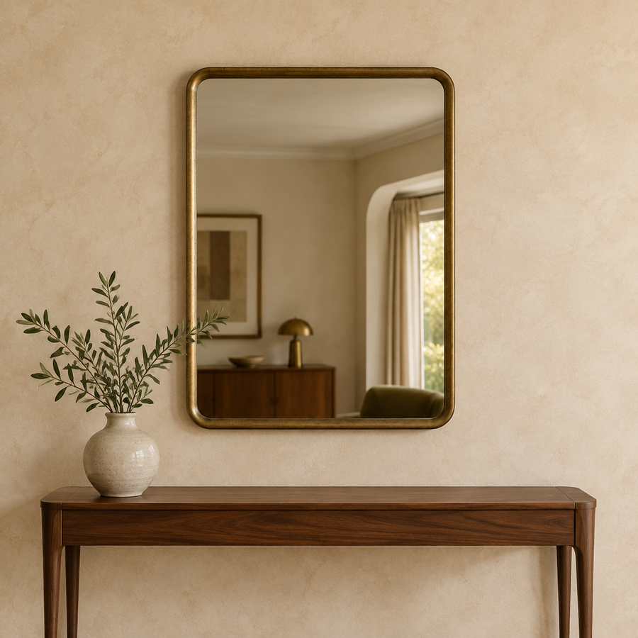 Rectangular antique brass mirror listing image