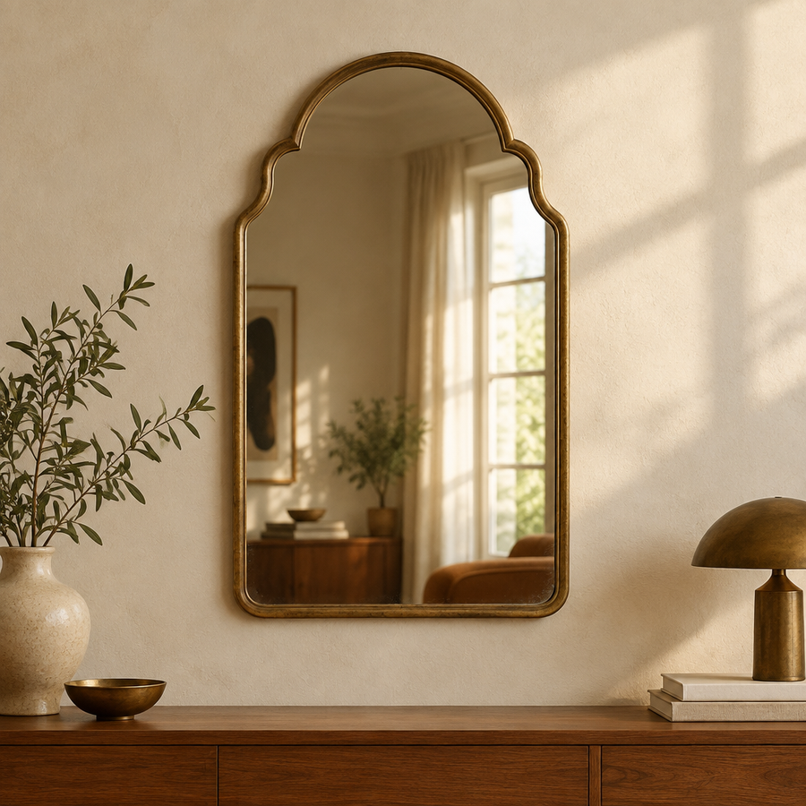 Vintage arched brass mirror listing image